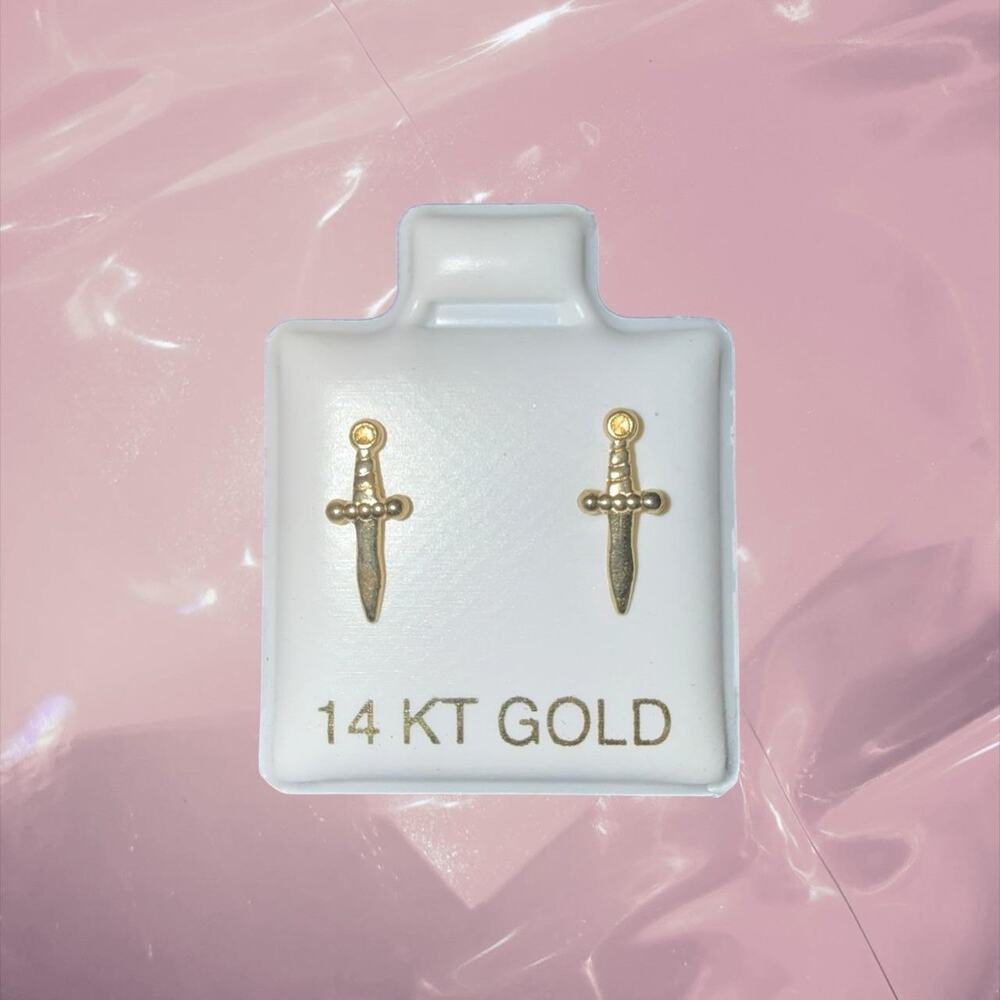 Y2K 14k gold dagger stud earrings